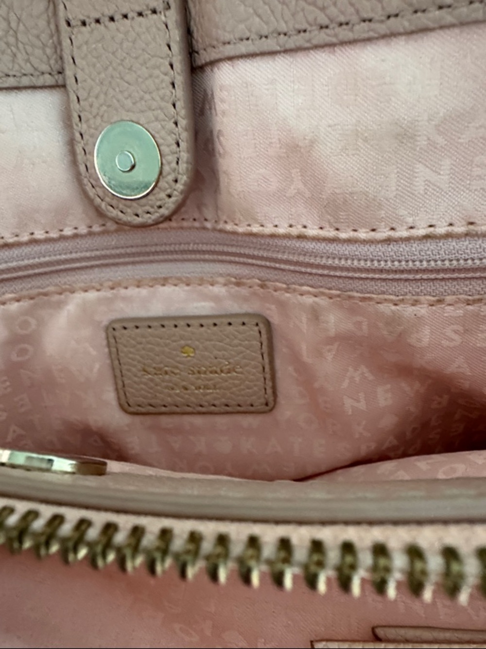 Kate Spade Women's Dusty Rose Pebbled Tote Bag with Gold-Tone Accents - Picture 3 of 4